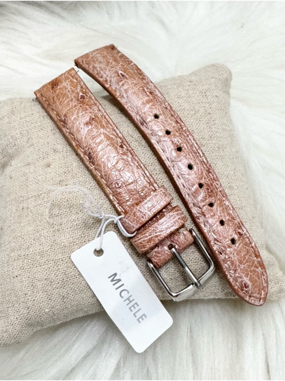 NEW wTags Michele 16MM Ostrich Leather Watch Band Desert Rose
